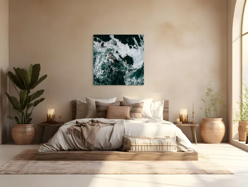 Tablou Canvas, "Valurile asaltând stâncile întunecate", Furie, Spumă, Vârtej, Contrast, Dinamică, Natură, Energie, Valuri, 100 x 100 cm – poza 4