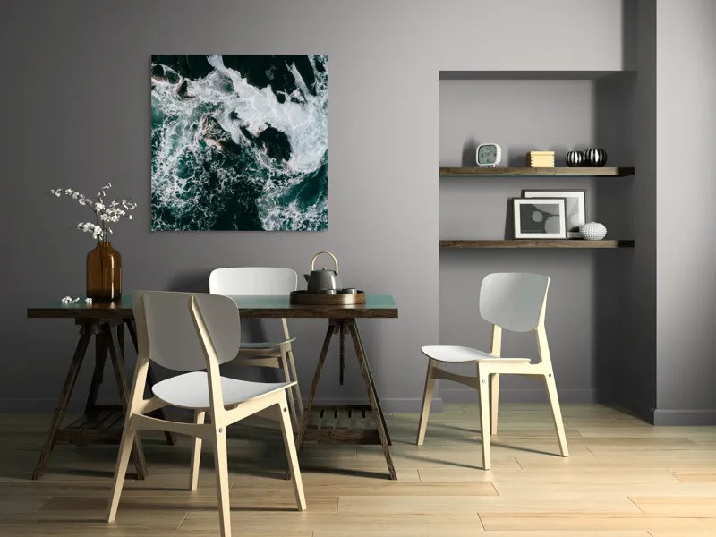 Tablou Canvas, "Valurile asaltând stâncile întunecate", Furie, Spumă, Vârtej, Contrast, Dinamică, Natură, Energie, Valuri, 100 x 100 cm – poza 6
