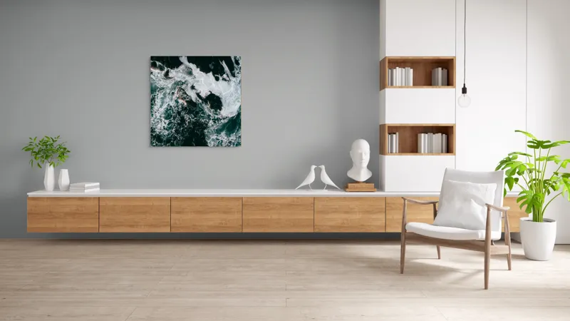 Tablou Canvas, "Valurile asaltând stâncile întunecate", Furie, Spumă, Vârtej, Contrast, Dinamică, Natură, Energie, Valuri, 100 x 100 cm – poza 8
