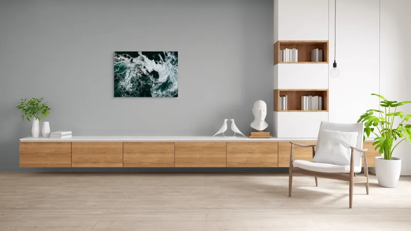 Tablou Canvas, "Valurile asaltând stâncile întunecate", Furie, Spumă, Vârtej, Contrast, Dinamică, Natură, Energie, Valuri, 100 x 70 cm – poza 6