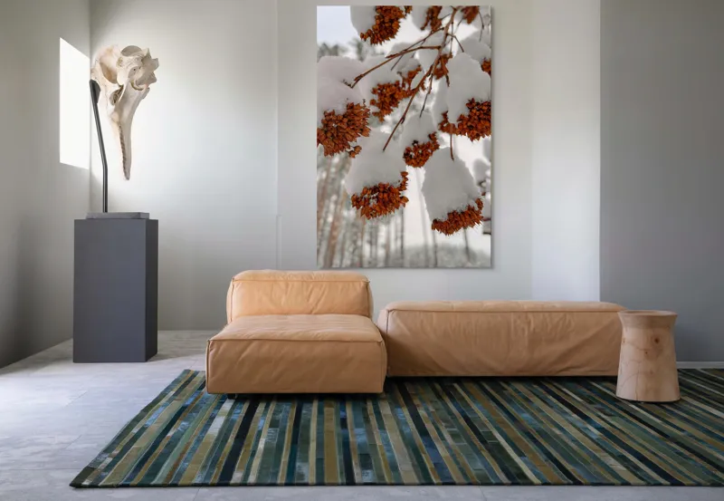 Tablou Canvas, "Florile iernii înveșmântate în zăpadă", Zăpadă, Contrast, Natură, Flori, Iarnă, Crengi, Frumusețe, Răceală, Îngheț, Alb, 100 x 150 cm – poza 7