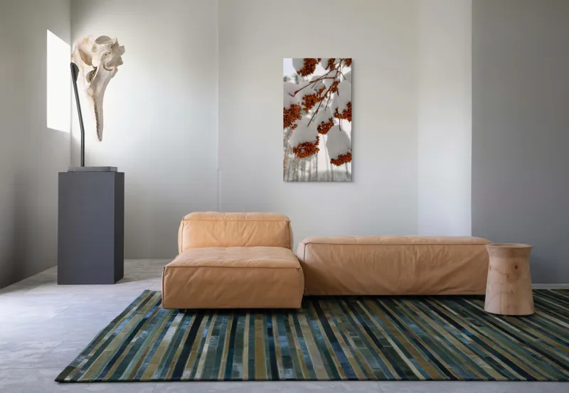 Tablou Canvas, "Florile iernii înveșmântate în zăpadă", Zăpadă, Contrast, Natură, Flori, Iarnă, Crengi, Frumusețe, Răceală, Îngheț, Alb, 50 x 90 cm – poza 5