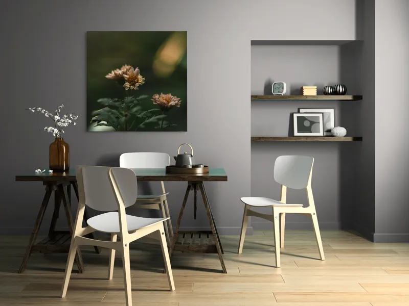 Tablou Canvas, "Tandrețea florilor la apus", Flori, Frunze, Natură, Seninătate, Blândețe, Lumini, Umbre, Verde, Petale, Înfloresc, Calm, Estetică, Delicat, Fragilitate, Armonie., 100 x 100 cm – poza 6