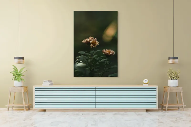 Tablou Canvas, "Tandrețea florilor la apus", Flori, Frunze, Natură, Seninătate, Blândețe, Lumini, Umbre, Verde, Petale, Înfloresc, Calm, Estetică, Delicat, Fragilitate, Armonie., 100 x 150 cm – poza 4