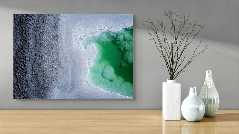 Tablou Canvas, "Contraste naturale surse de viață", Gheață, Texturi, Contraste, Verde, Abstract, Natură, Apă, Forme, Mineralizare, Frumusețe, 70 x 50 cm – poza 3