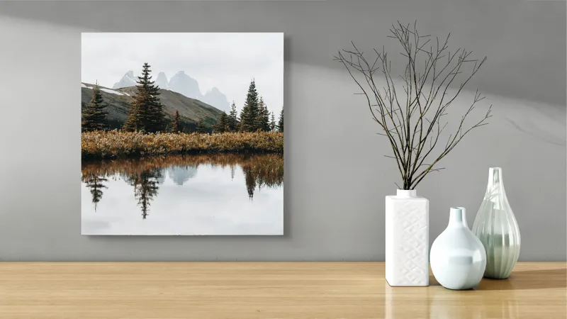 Tablou Canvas Peisaj Montan Reflecție Lac Oglindire Natură Tranquilitate, 50 x 50 cm – poza 3