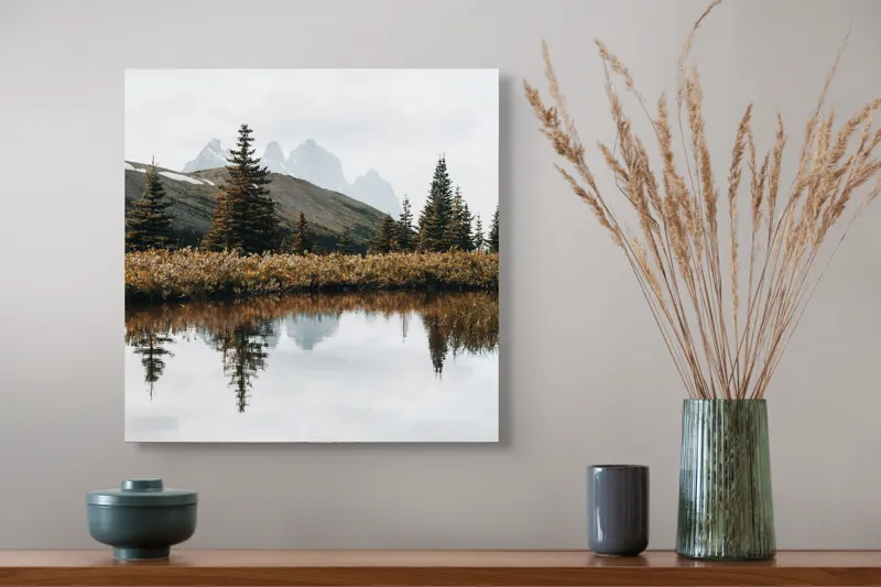 Tablou Canvas Peisaj Montan Reflecție Lac Oglindire Natură Tranquilitate, 50 x 50 cm – poza 4