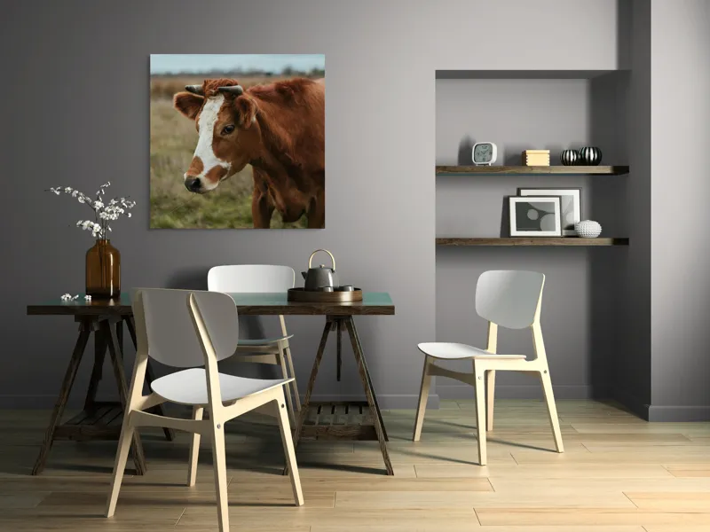 Tablou Canvas, "Vacă pașnică pe câmp verde", 100 x 100 cm – poza 6