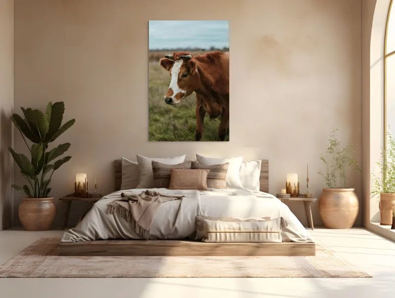Tablou Canvas, "Vacă pașnică pe câmp verde", 100 x 150 cm – poza 3