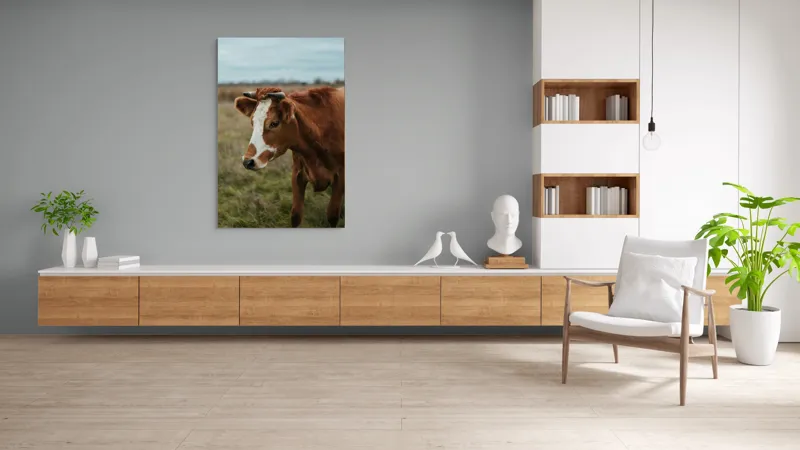 Tablou Canvas, "Vacă pașnică pe câmp verde", 100 x 150 cm – poza 8
