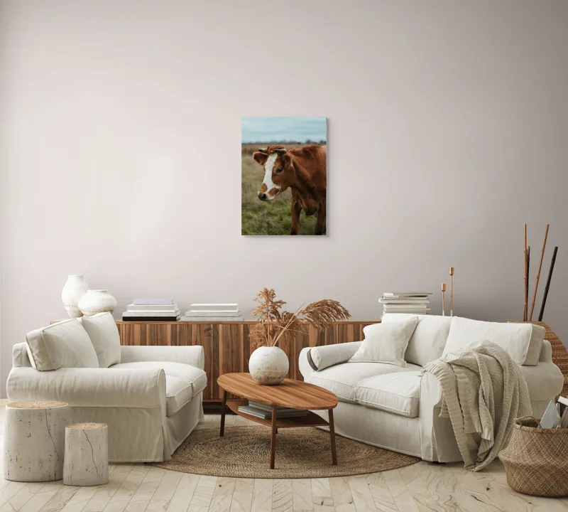 Tablou Canvas, "Vacă pașnică pe câmp verde", 50 x 70 cm – poza 4