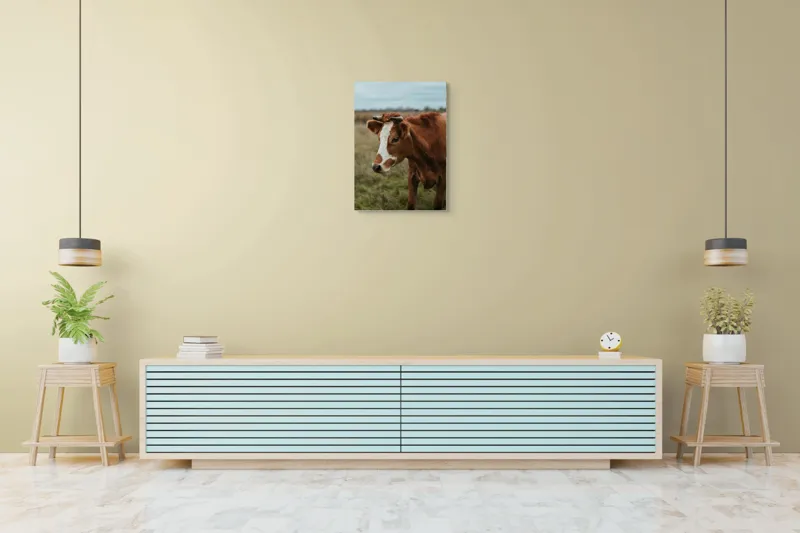 Tablou Canvas, "Vacă pașnică pe câmp verde", 50 x 70 cm – poza 6