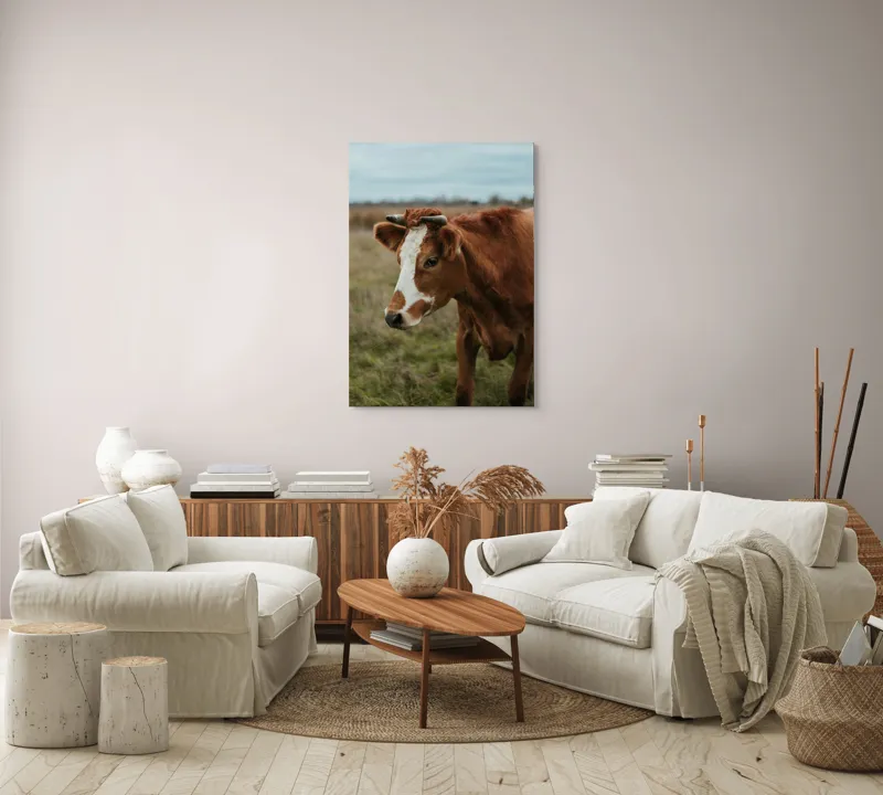 Tablou Canvas, "Vacă pașnică pe câmp verde", 70 x 100 cm – poza 4