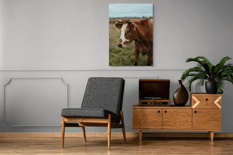 Tablou Canvas, "Vacă pașnică pe câmp verde", 70 x 100 cm – poza 6