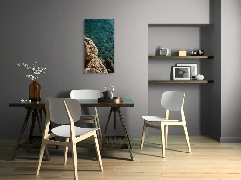Tablou Canvas, "Marele albastru și stâncile aspre", Stâncă, Apă, Claritate, Natură, Azur, Relaxare, Lumină, Textură, 50 x 90 cm – poza 4