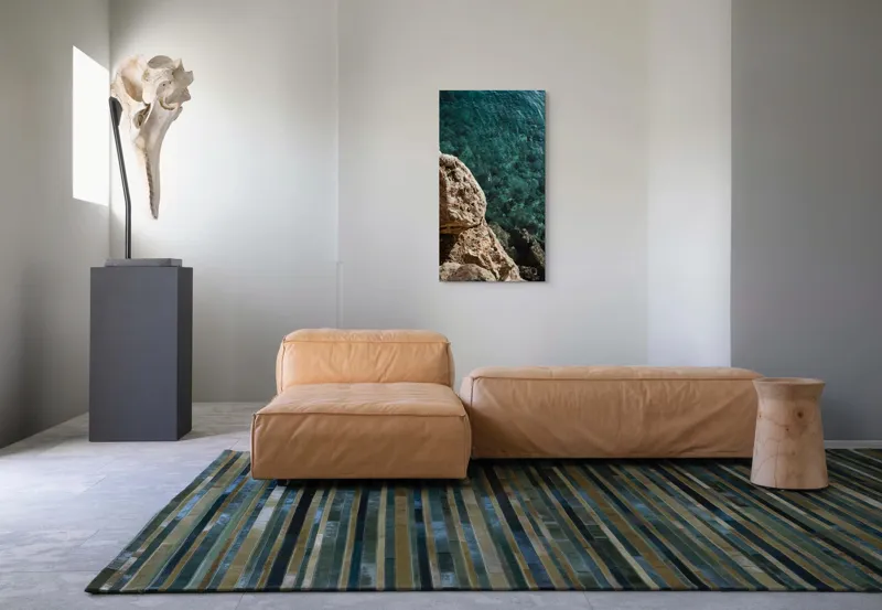 Tablou Canvas, "Marele albastru și stâncile aspre", Stâncă, Apă, Claritate, Natură, Azur, Relaxare, Lumină, Textură, 50 x 90 cm – poza 5