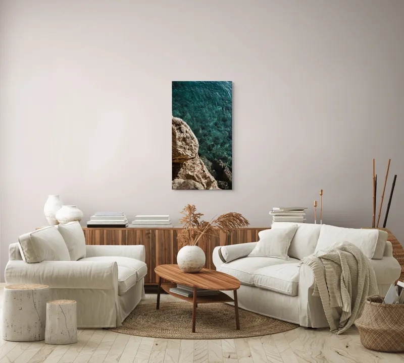 Tablou Canvas, "Marele albastru și stâncile aspre", Stâncă, Apă, Claritate, Natură, Azur, Relaxare, Lumină, Textură, 50 x 90 cm – poza 7