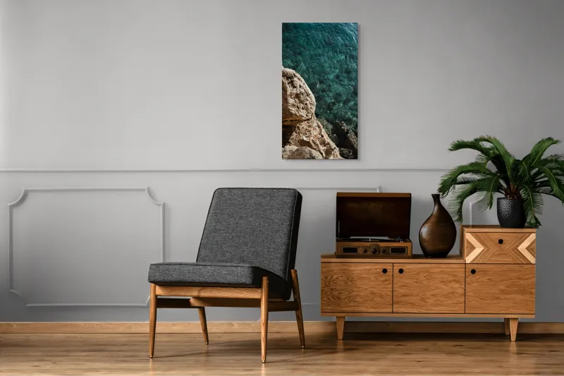 Tablou Canvas, "Marele albastru și stâncile aspre", Stâncă, Apă, Claritate, Natură, Azur, Relaxare, Lumină, Textură, 50 x 90 cm – poza 8