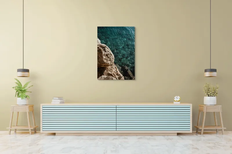 Tablou Canvas, "Marele albastru și stâncile aspre", Stâncă, Apă, Claritate, Natură, Azur, Relaxare, Lumină, Textură, 70 x 100 cm – poza 5