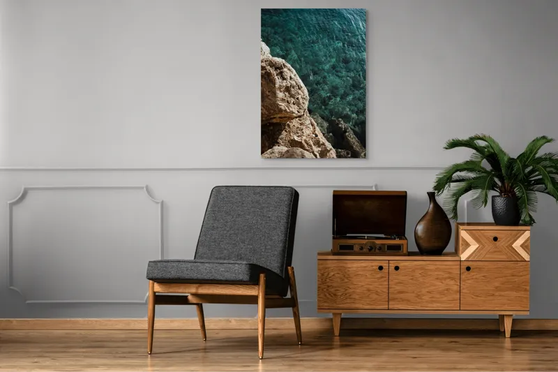 Tablou Canvas, "Marele albastru și stâncile aspre", Stâncă, Apă, Claritate, Natură, Azur, Relaxare, Lumină, Textură, 70 x 100 cm – poza 6