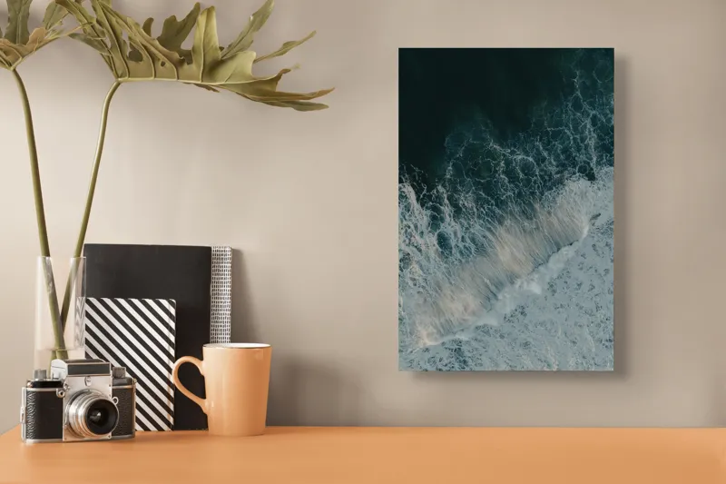 Tablou Canvas, "Valuri spumoase la malul mării", Valuri, Apă, Spumă, Ocean, Albastru, Mare, Natură, Energie, 26 x 39 cm – poza 3