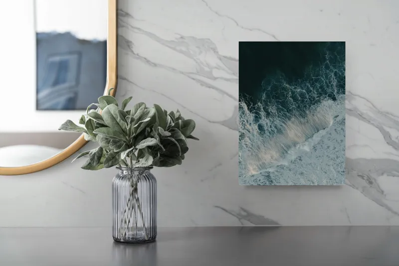 Tablou Canvas, "Valuri spumoase la malul mării", Valuri, Apă, Spumă, Ocean, Albastru, Mare, Natură, Energie, 26 x 39 cm – poza 4