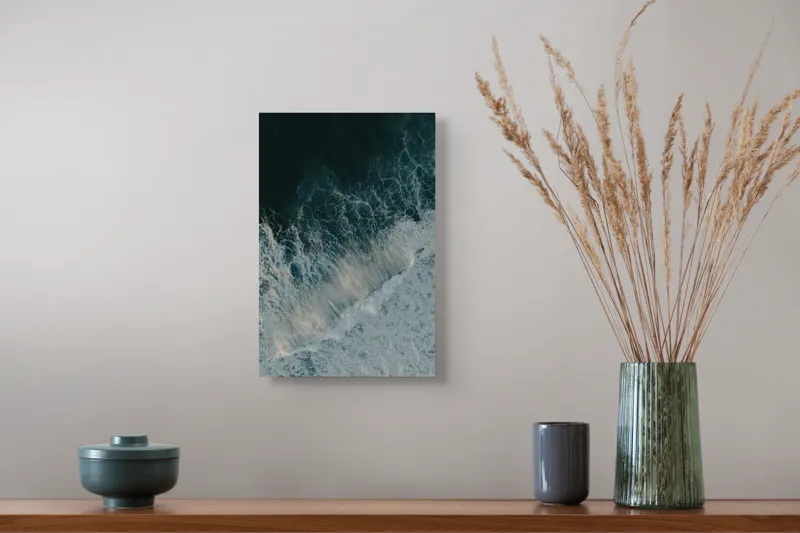 Tablou Canvas, "Valuri spumoase la malul mării", Valuri, Apă, Spumă, Ocean, Albastru, Mare, Natură, Energie, 26 x 39 cm – poza 5