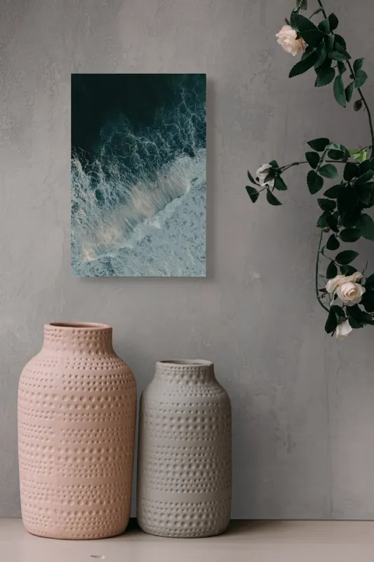 Tablou Canvas, "Valuri spumoase la malul mării", Valuri, Apă, Spumă, Ocean, Albastru, Mare, Natură, Energie, 26 x 39 cm – poza 6
