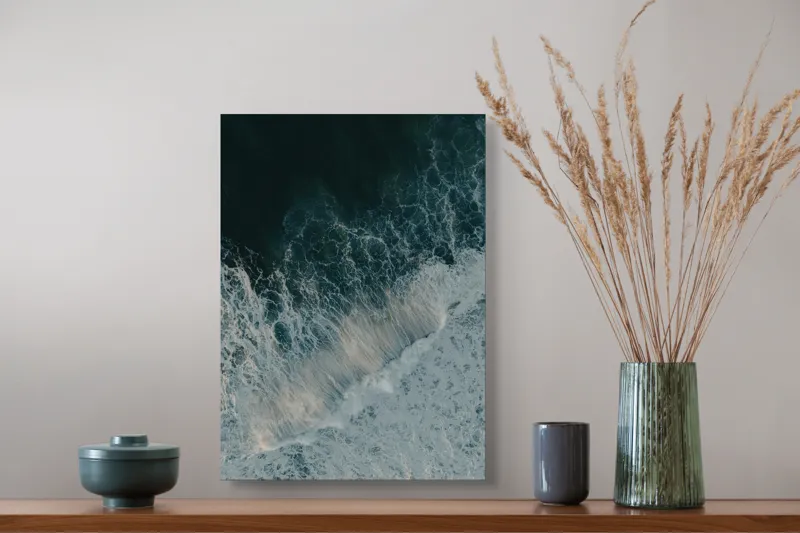 Tablou Canvas, "Valuri spumoase la malul mării", Valuri, Apă, Spumă, Ocean, Albastru, Mare, Natură, Energie, 39 x 54 cm – poza 3
