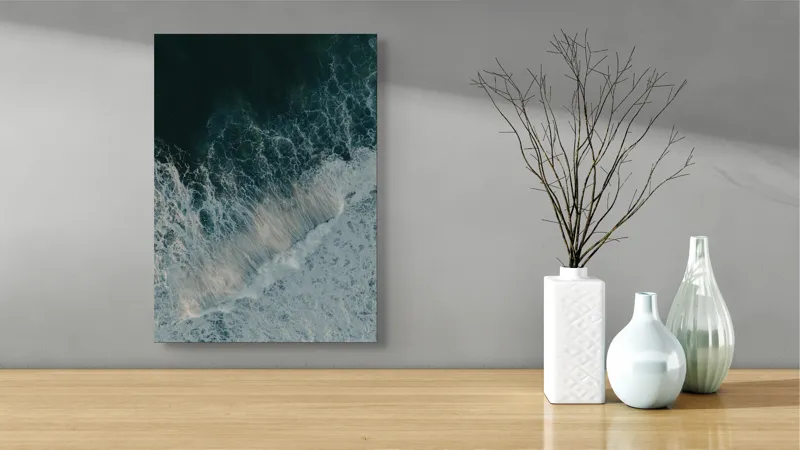 Tablou Canvas, "Valuri spumoase la malul mării", Valuri, Apă, Spumă, Ocean, Albastru, Mare, Natură, Energie, 39 x 54 cm – poza 4