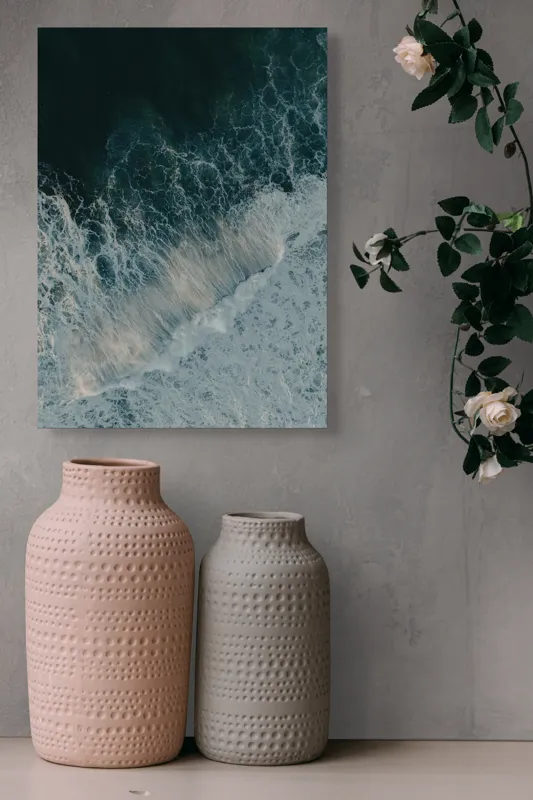 Tablou Canvas, "Valuri spumoase la malul mării", Valuri, Apă, Spumă, Ocean, Albastru, Mare, Natură, Energie, 39 x 54 cm – poza 6