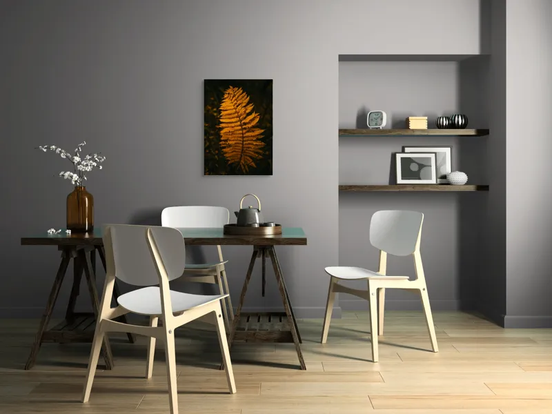 Tablou Canvas, "Frunza de ferigă în amurg", Frunză, Galben, Textură, Natură, Toamnă, Eleganță, 50 x 70 cm – poza 5