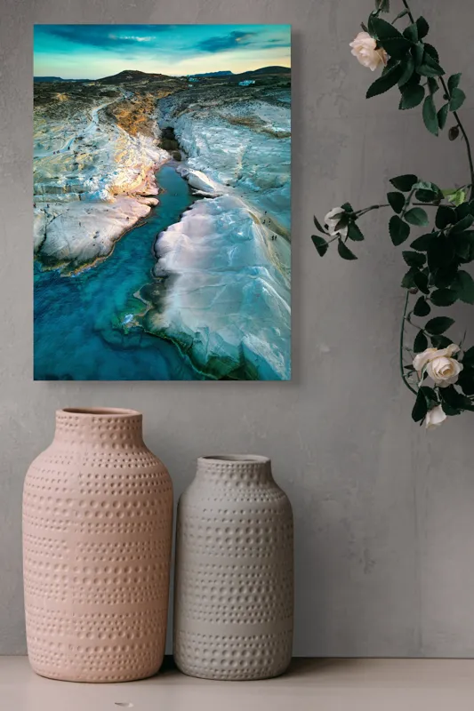 Tablou Canvas, "Canyonul albastru în lumina apusului", Erozionare, Stânci, Apă, Albastru, Cer, Relief, Peisaj, Natură, Lumină, Texturi, 39 x 54 cm – poza 6