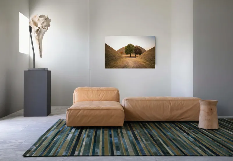 Tablou Canvas, "Între tăcerea dealurilor toamnei", Apus, Dealuri, Copaci, Cărare, Peisaj, Serenitate, Natură, Orizont, Culori, Tihnă, 90 x 50 cm – poza 8