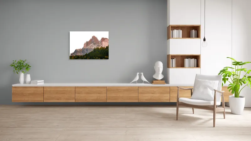 Tablou Canvas, "Muntele învăluit de ceață misterioasă", Munte, Pădure, Ceață, Roci, Cer, Vegetație, Peisaj, Alpin, Natura, Răsărit, 100 x 70 cm – poza 6