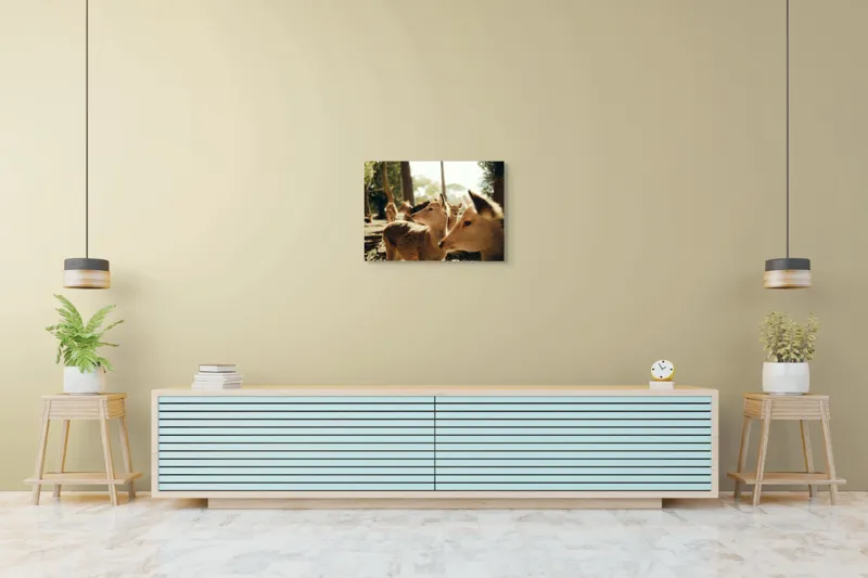 Tablou Canvas, "Cerbi în lumina dimineții pădurii", Cerbi, Pădure, Lumină, Natură, Frunziș, Sălbăticie, Serenitate, 70 x 50 cm – poza 7