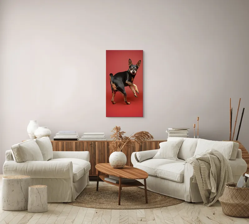 Tablou Canvas, "Cățel curios în decor roșu", 50 x 90 cm – poza 7