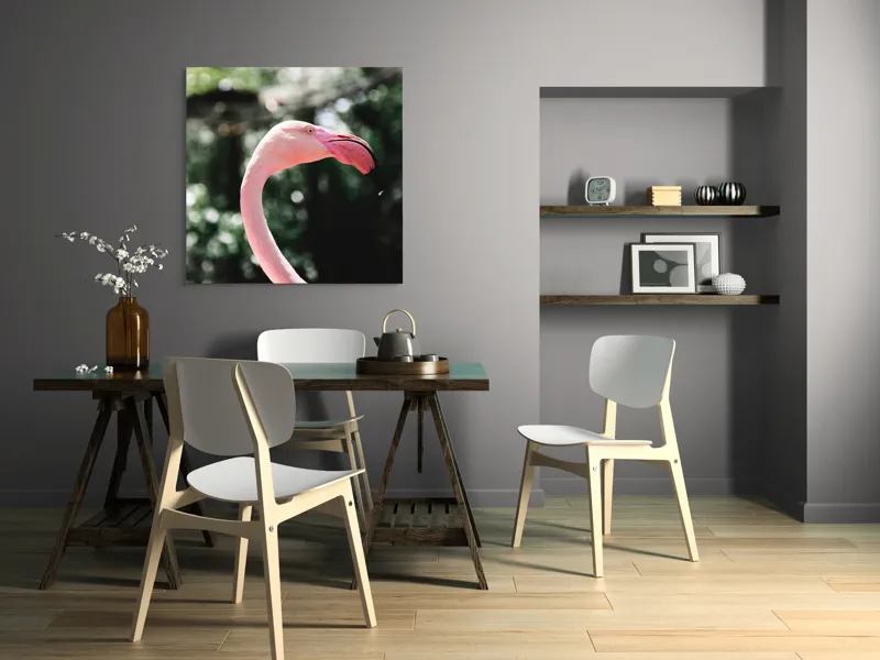 Tablou Canvas, "Flamingo în grădina tropicală luminoasă", 100 x 100 cm – poza 6