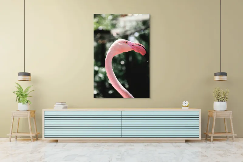 Tablou Canvas, "Flamingo în grădina tropicală luminoasă", 100 x 150 cm – poza 4