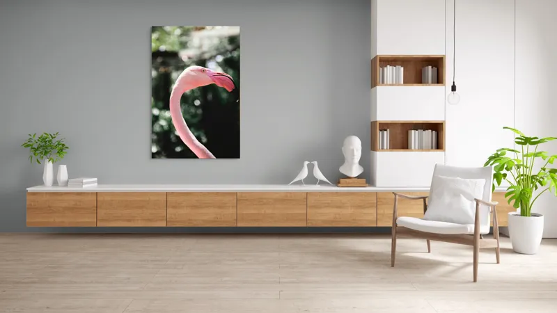 Tablou Canvas, "Flamingo în grădina tropicală luminoasă", 100 x 150 cm – poza 8