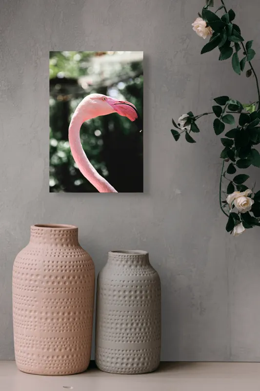 Tablou Canvas, "Flamingo în grădina tropicală luminoasă", 26 x 39 cm – poza 6