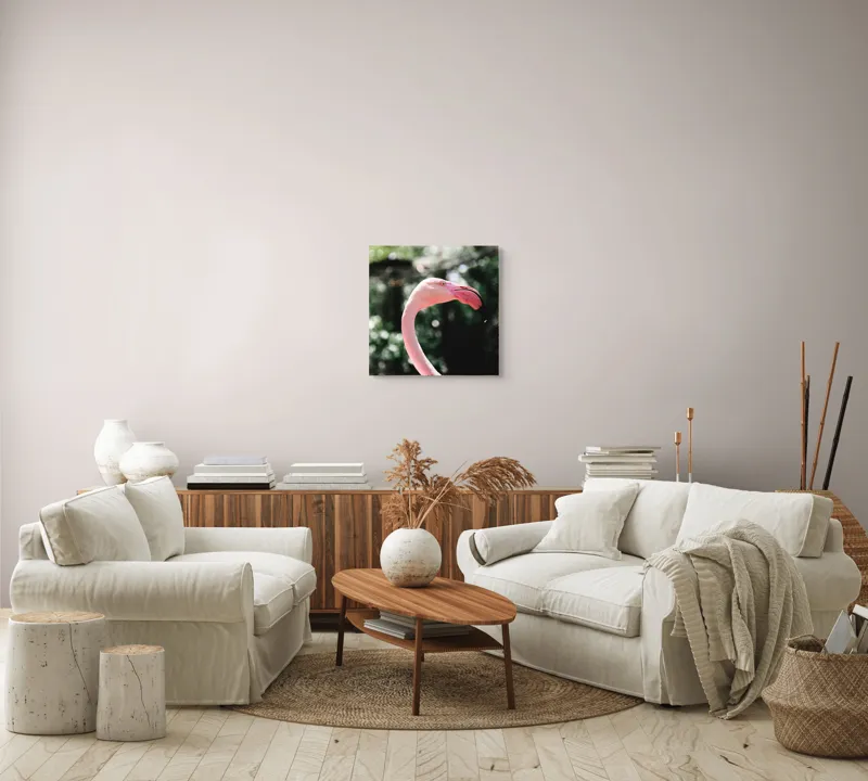 Tablou Canvas, "Flamingo în grădina tropicală luminoasă", 50 x 50 cm – poza 7