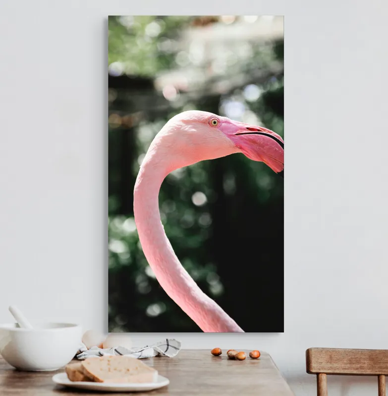 Tablou Canvas, "Flamingo în grădina tropicală luminoasă", 50 x 90 cm – poza 3