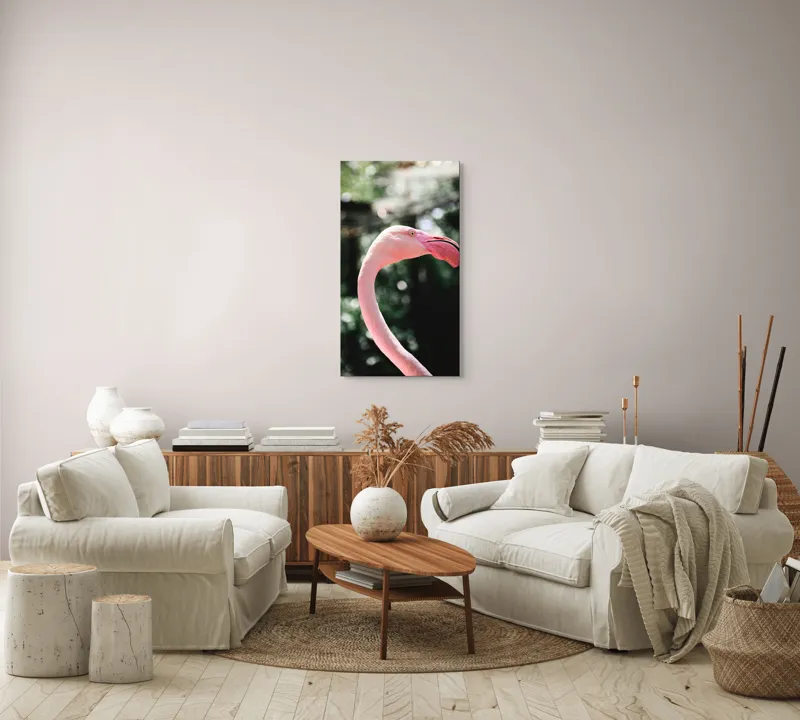 Tablou Canvas, "Flamingo în grădina tropicală luminoasă", 50 x 90 cm – poza 7