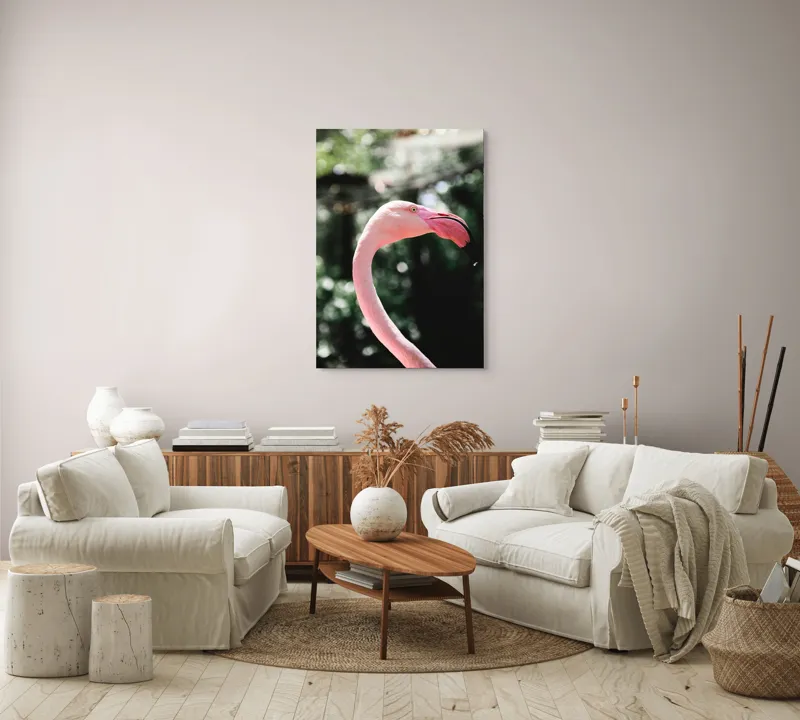 Tablou Canvas, "Flamingo în grădina tropicală luminoasă", 70 x 100 cm – poza 4
