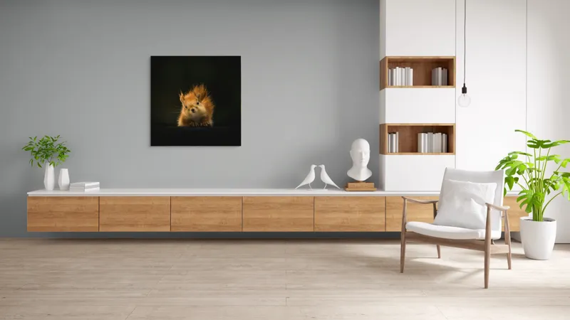 Tablou Canvas, "Veverița în lumina dimineții", Furnicătură, Blană, Urechiușe, Noapte, Privire, Seninătate, Silueta, 100 x 100 cm – poza 8