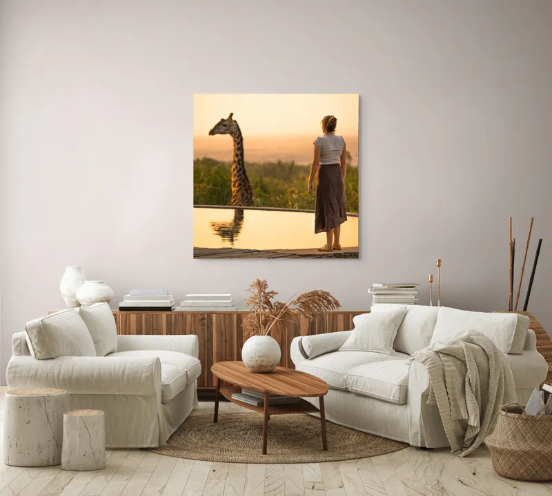 Tablou Canvas, "Întâlnire cu girafa la apus", 100 x 100 cm – poza 3