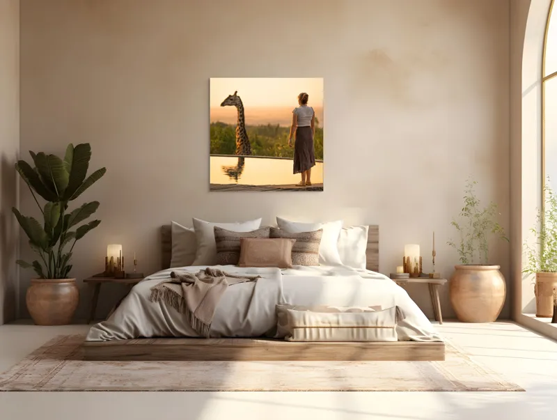 Tablou Canvas, "Întâlnire cu girafa la apus", 100 x 100 cm – poza 4
