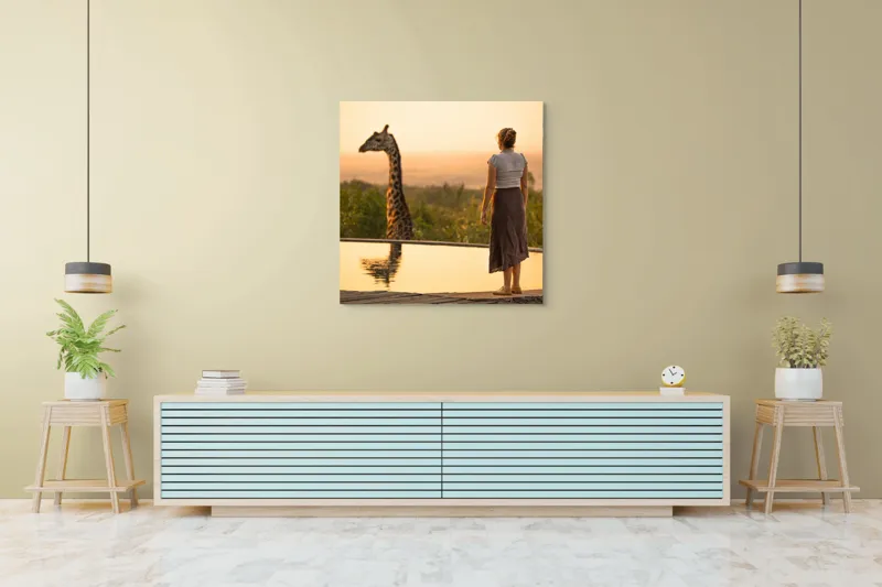 Tablou Canvas, "Întâlnire cu girafa la apus", 100 x 100 cm – poza 5