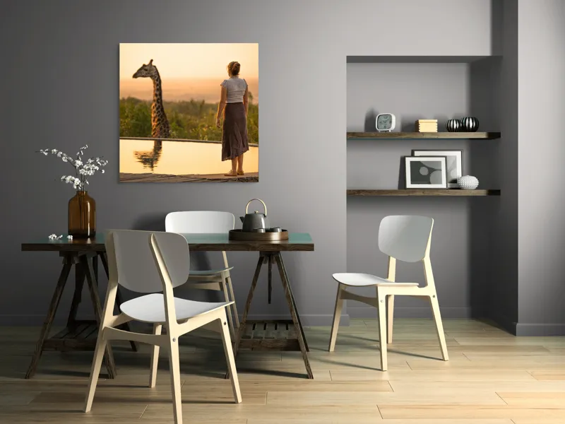 Tablou Canvas, "Întâlnire cu girafa la apus", 100 x 100 cm – poza 6